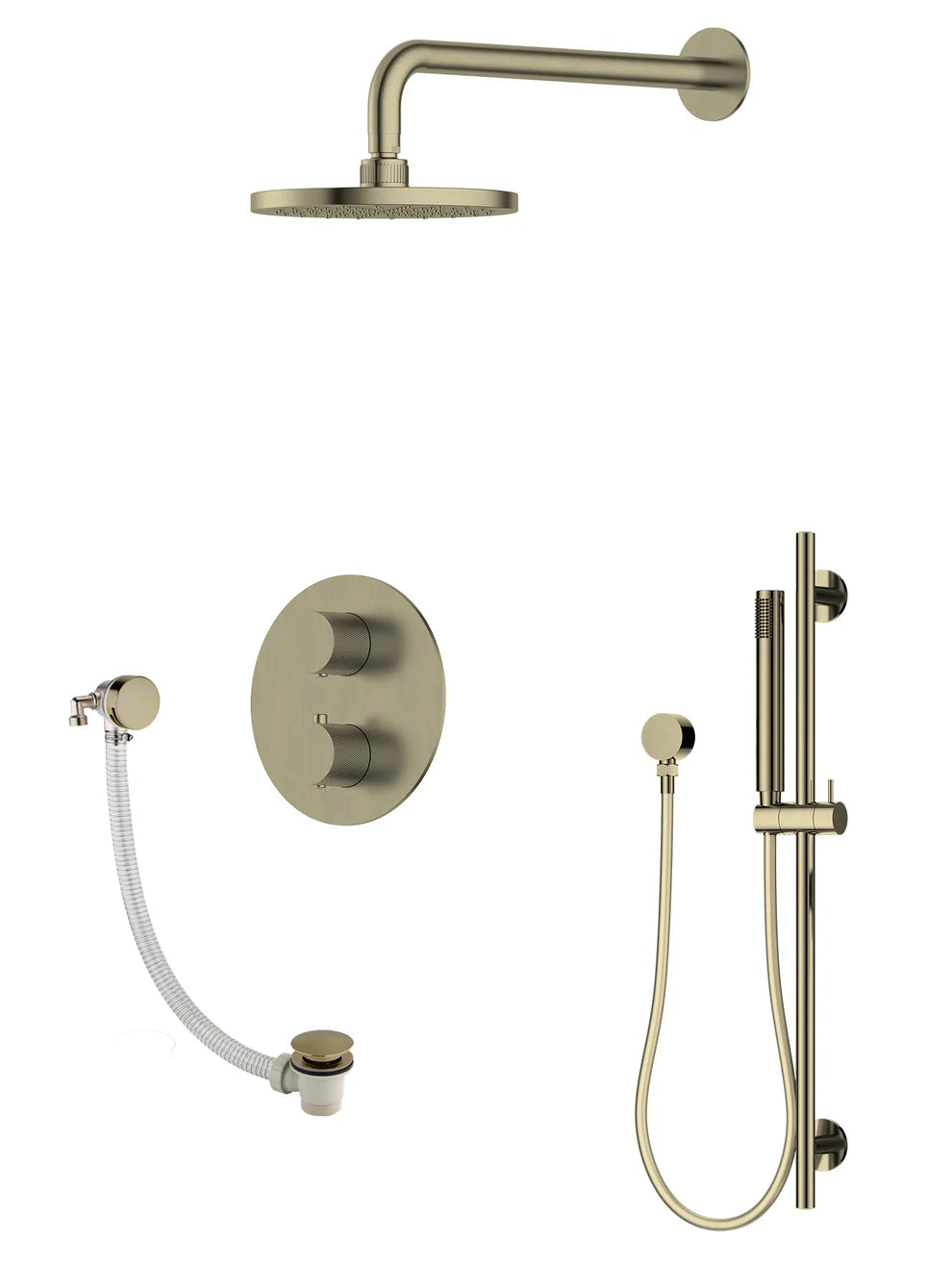 P/S/E Showering | 3-Way Wall Arm Slide Rail Shower Set and Overflow Filler