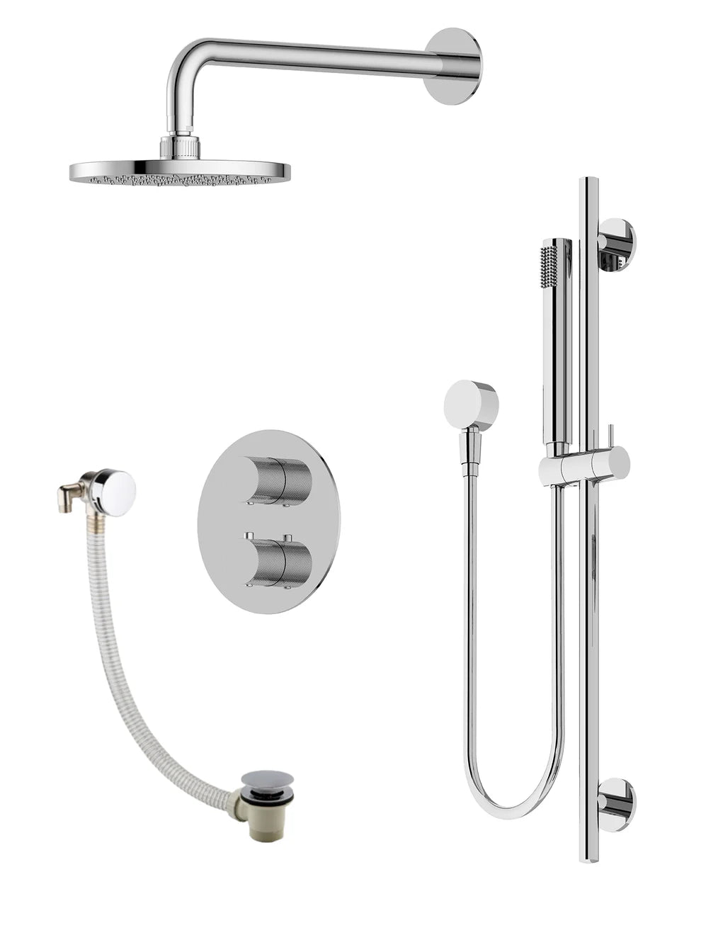 P/S/E Showering | 3-Way Wall Arm Slide Rail Shower Set and Overflow Filler