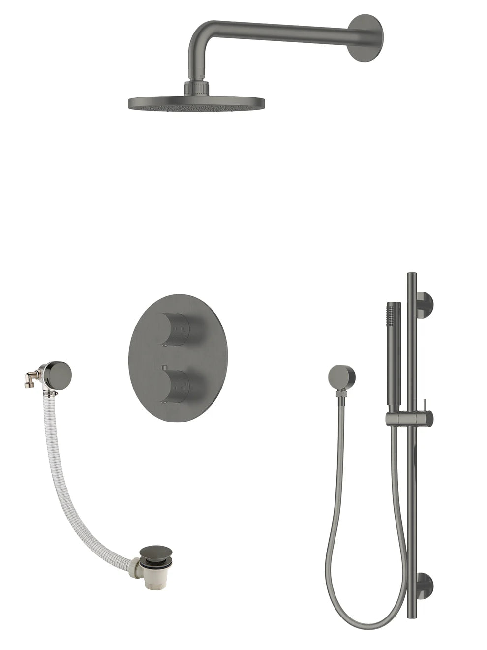 P/S/E Showering | 3-Way Wall Arm Slide Rail Shower Set and Overflow Filler