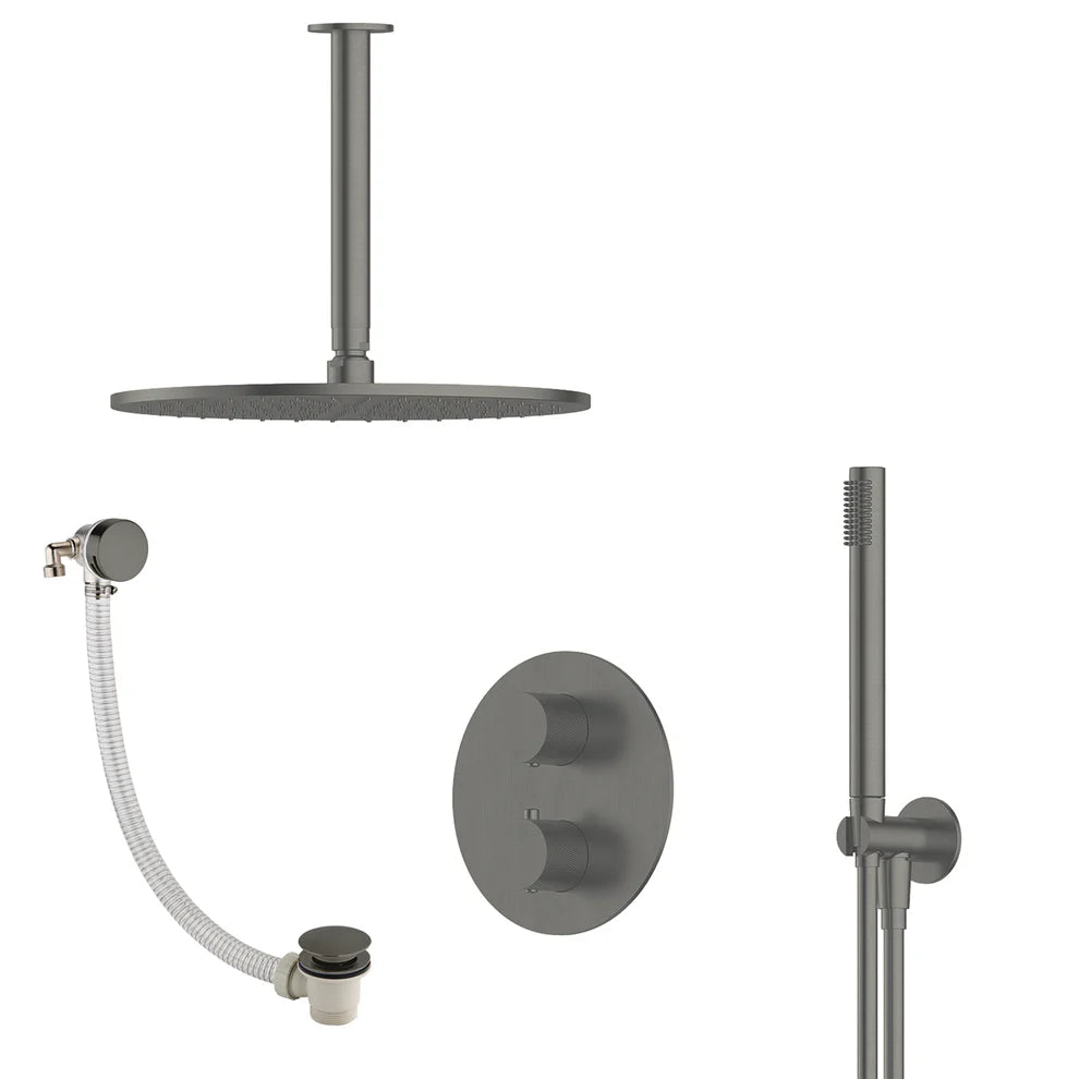 P/S/E Showering | 3-Way Ceiling Arm Hand Shower Set and Overflow Filler