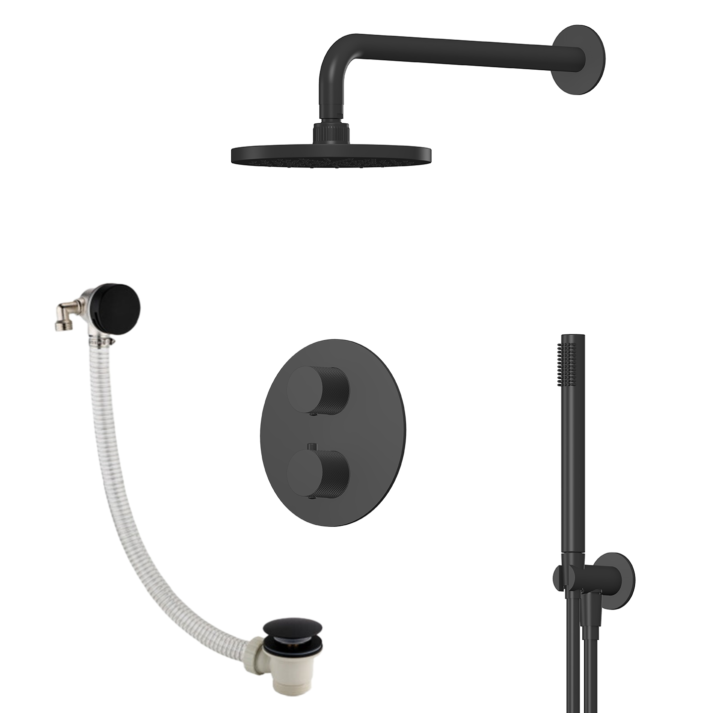Vienna | 3-Way Valve Wall Arm Hand Shower Set With Overflow Filler
