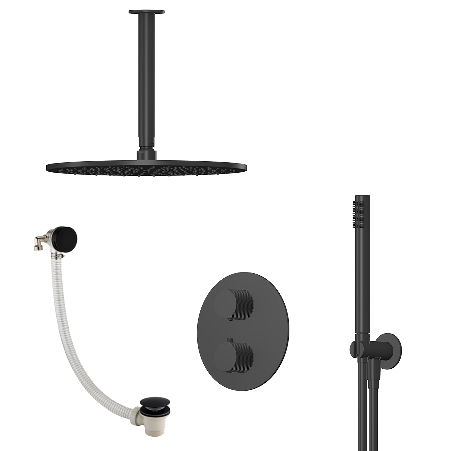 Vienna | 3-Way Valve Ceiling Arm Hand Shower Set With Overflow Filler