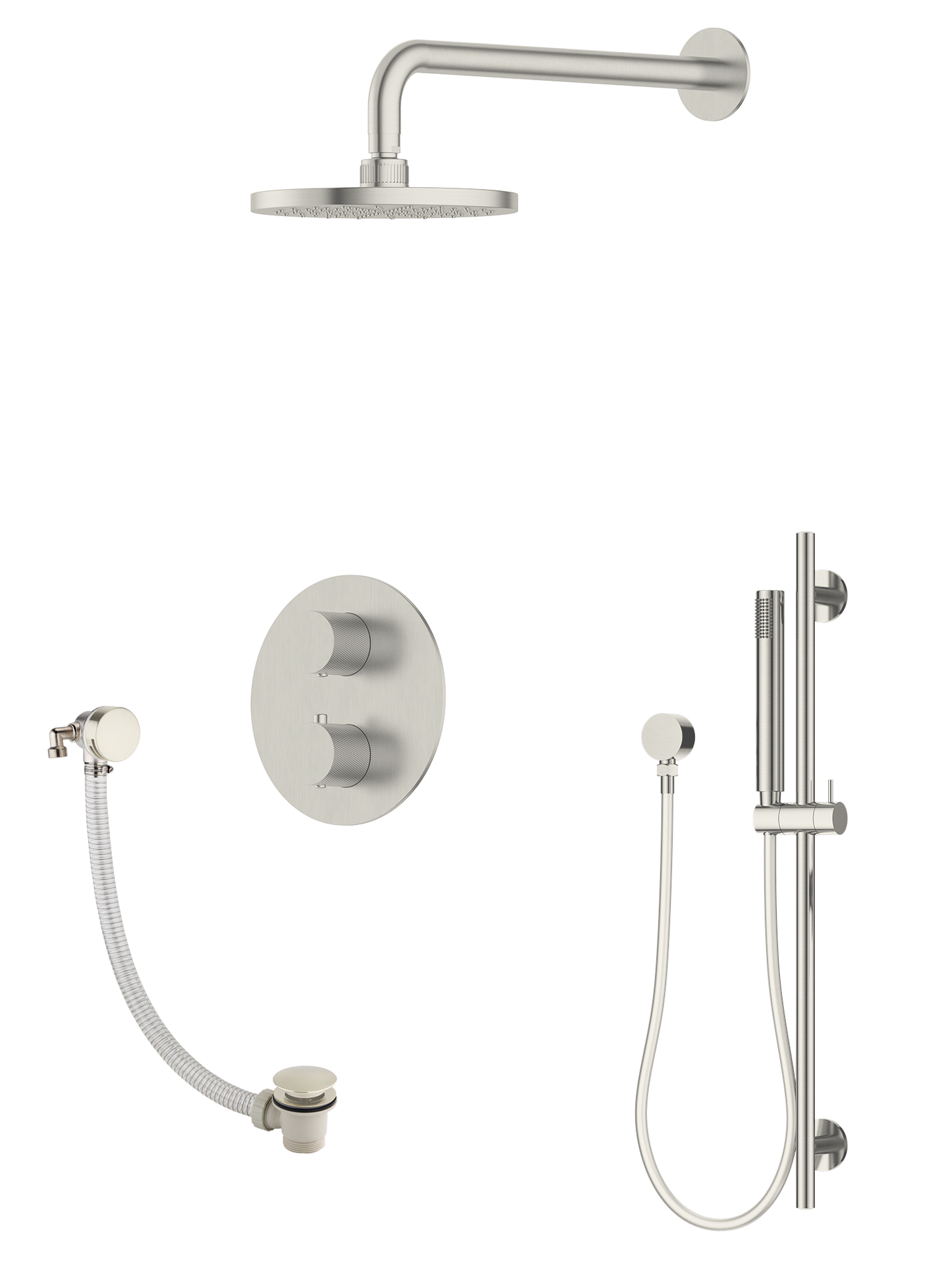 P/S/E Showering | 3-Way Wall Arm Slide Rail Shower Set and Overflow Filler