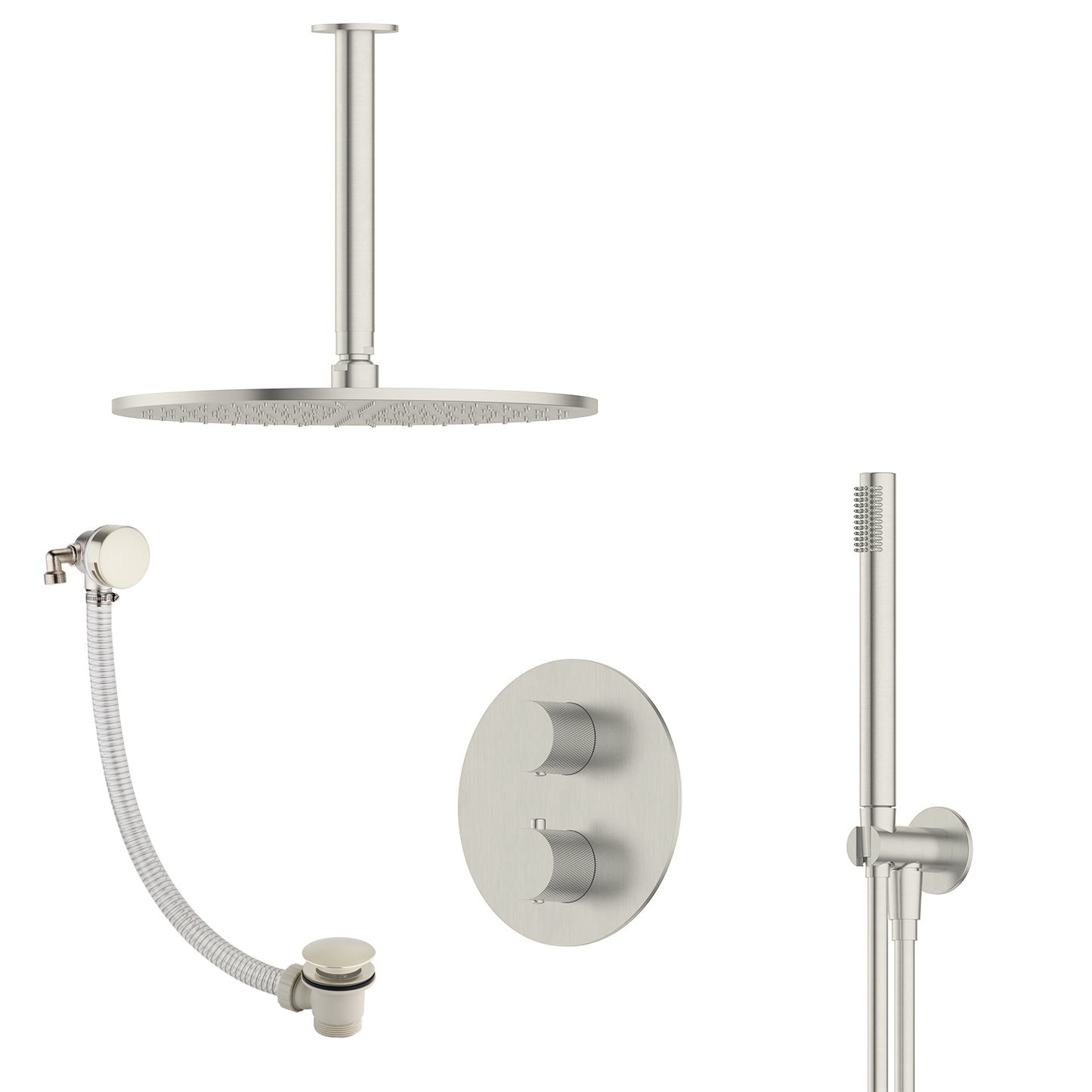 P/S/E Showering | 3-Way Ceiling Arm Hand Shower Set and Overflow Filler