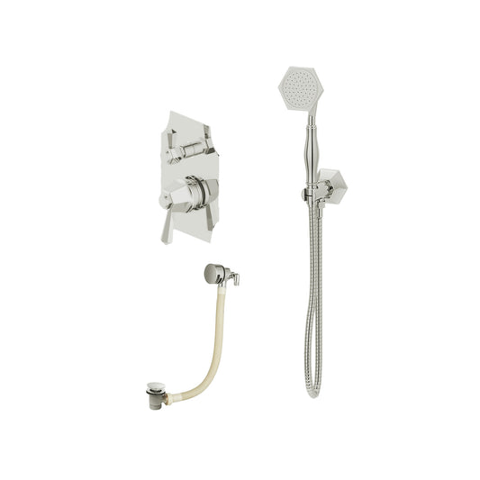 Darcey | Concealed Thermostatic Shower Set with Bath Overflow Filler and Hand Shower with Holder