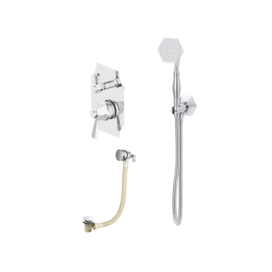Darcey | Concealed Thermostatic Shower Set with Bath Overflow Filler and Hand Shower with Holder