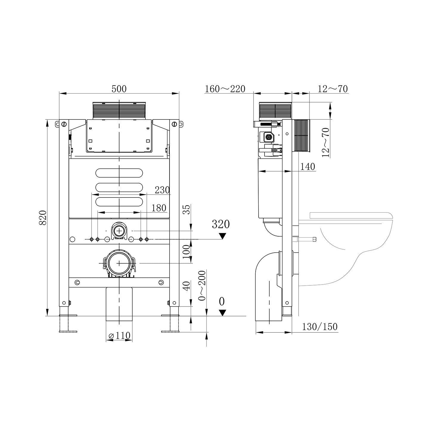 820mm Frame and Dual Flush Cistern